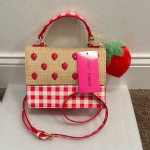 Betsey Johnson strawberry checkered mini crossbody shoulder bag purse NWT